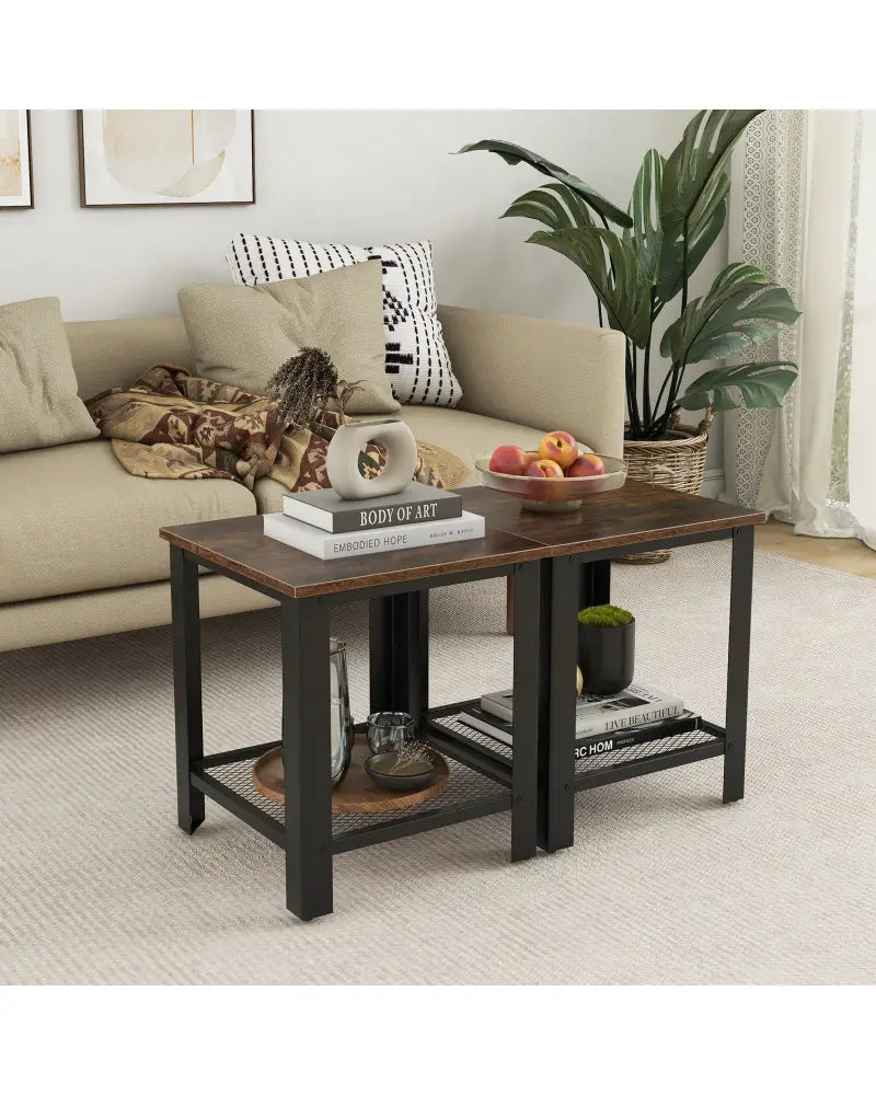 Industrial End Table 2-Tier Side Table-Black - Black - End & Side Tables