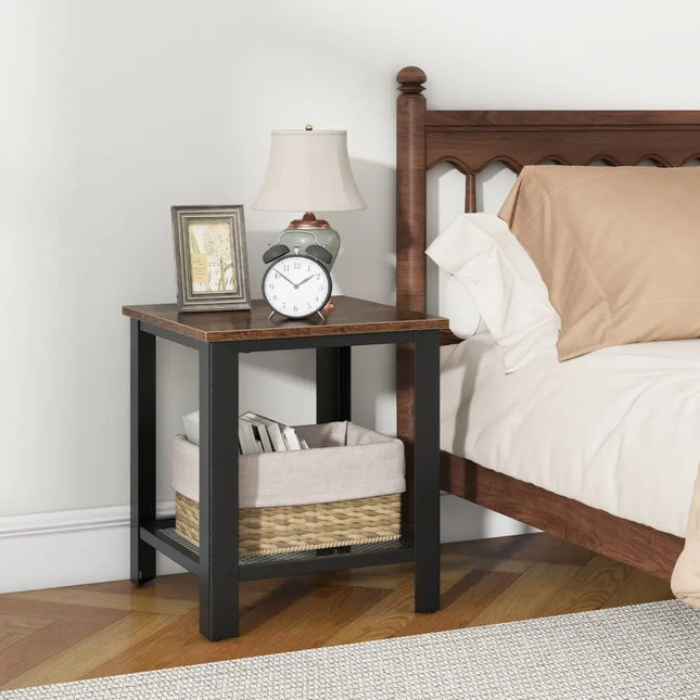 Industrial End Table 2-Tier Side Table-Black - Black - End & Side Tables