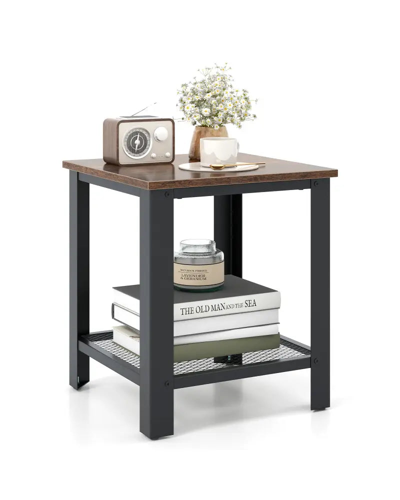 Industrial End Table 2-Tier Side Table-Black - Black - End & Side Tables