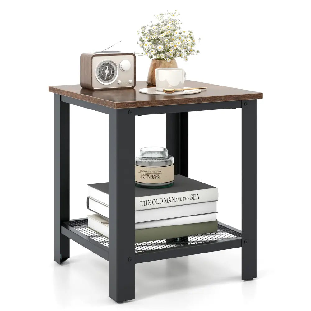 Industrial End Table 2-Tier Side Table-Black - Black - End & Side Tables