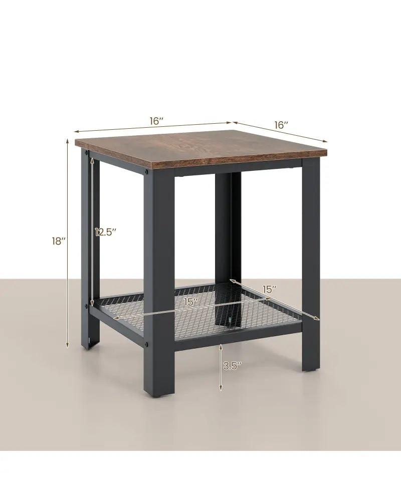 Industrial End Table 2-Tier Side Table-Black - Black - End & Side Tables