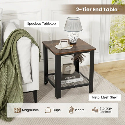 Industrial End Table 2-Tier Side Table-Black - Black - End & Side Tables