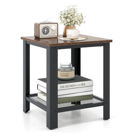 Industrial End Table 2-Tier Side Table-Black - Black - End & Side Tables