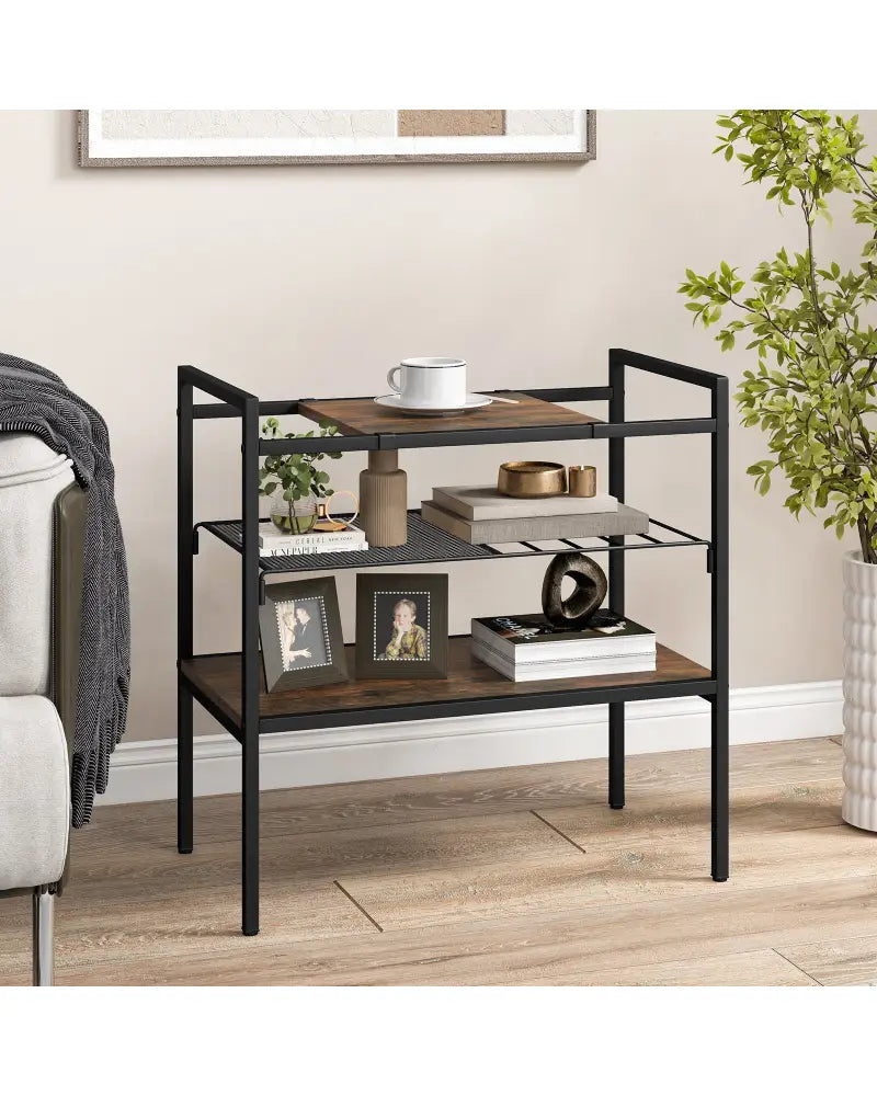 Industrial Entryway Table with Removable Panel and Mesh Shelf-Rustic Brown - Rustic Brown - End & Side Tables