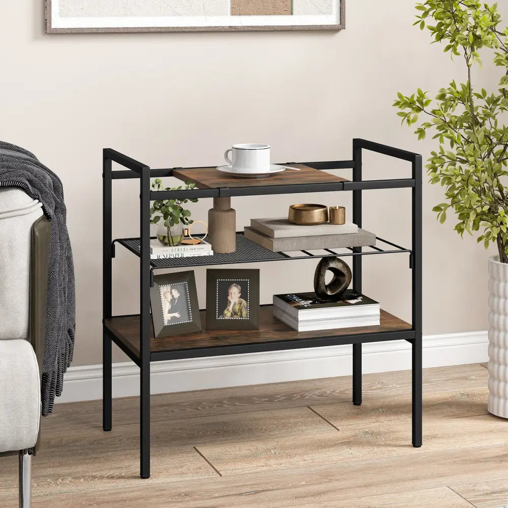 Industrial Entryway Table with Removable Panel and Mesh Shelf-Rustic Brown - Rustic Brown - End & Side Tables