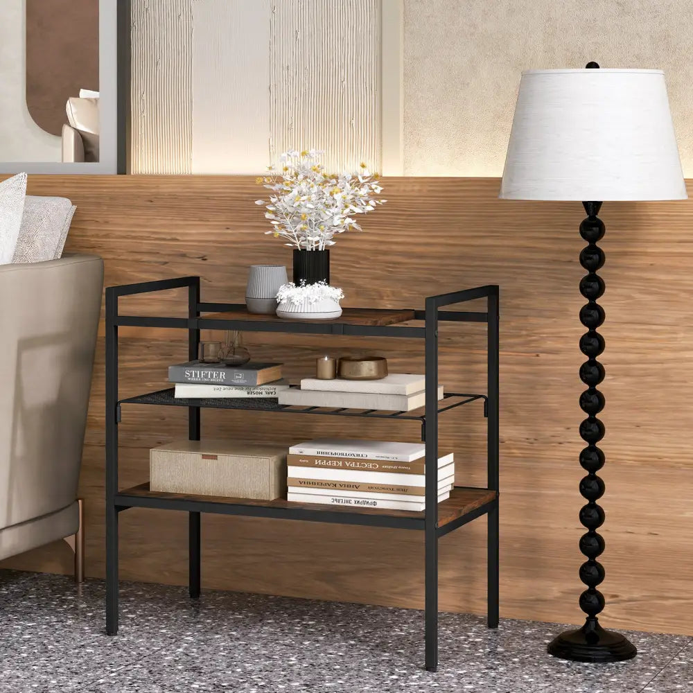 Industrial Entryway Table with Removable Panel and Mesh Shelf-Rustic Brown - Rustic Brown - End & Side Tables