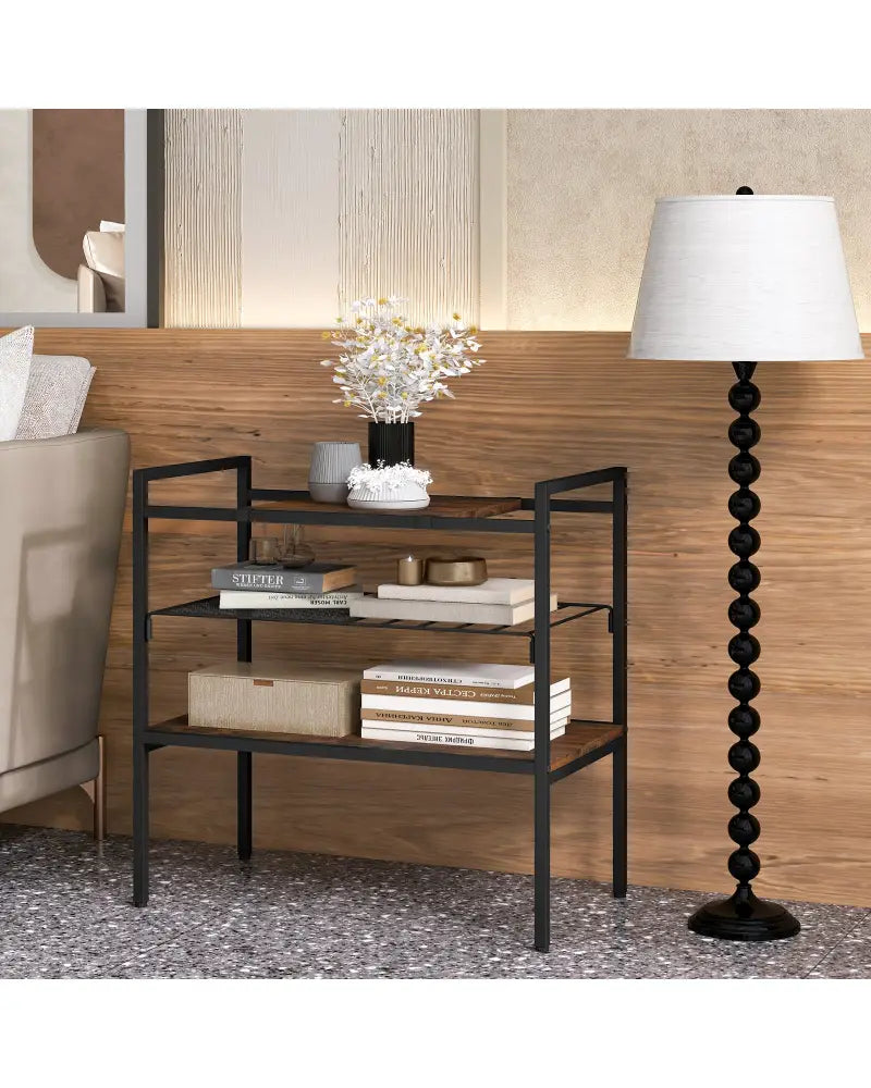 Industrial Entryway Table with Removable Panel and Mesh Shelf-Rustic Brown - Rustic Brown - End & Side Tables