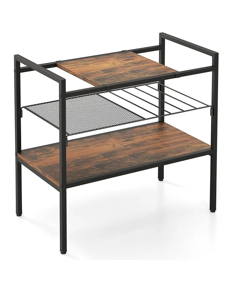 Industrial Entryway Table with Removable Panel and Mesh Shelf-Rustic Brown - Rustic Brown - End & Side Tables