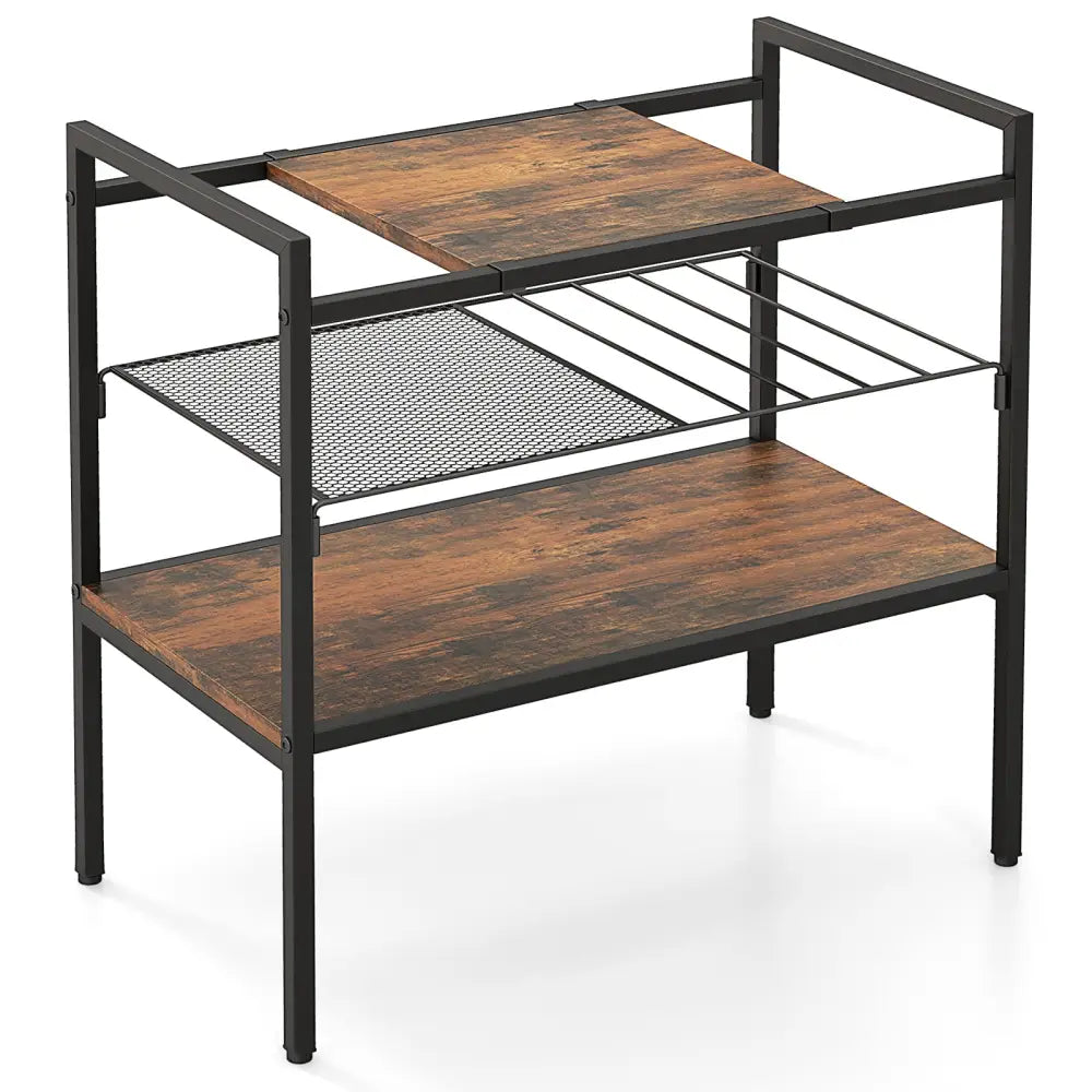 Industrial Entryway Table with Removable Panel and Mesh Shelf-Rustic Brown - Rustic Brown - End & Side Tables