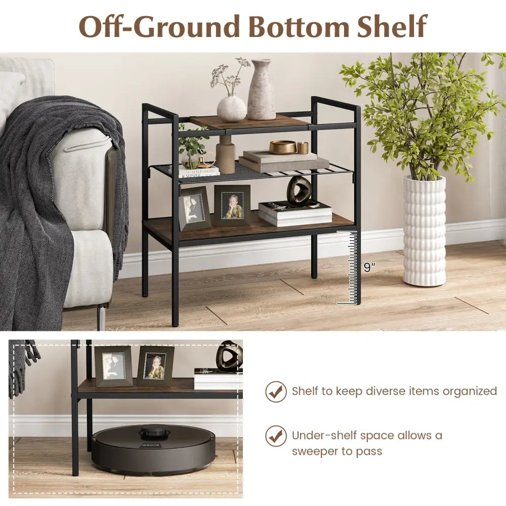 Industrial Entryway Table with Removable Panel and Mesh Shelf-Rustic Brown - Rustic Brown - End & Side Tables