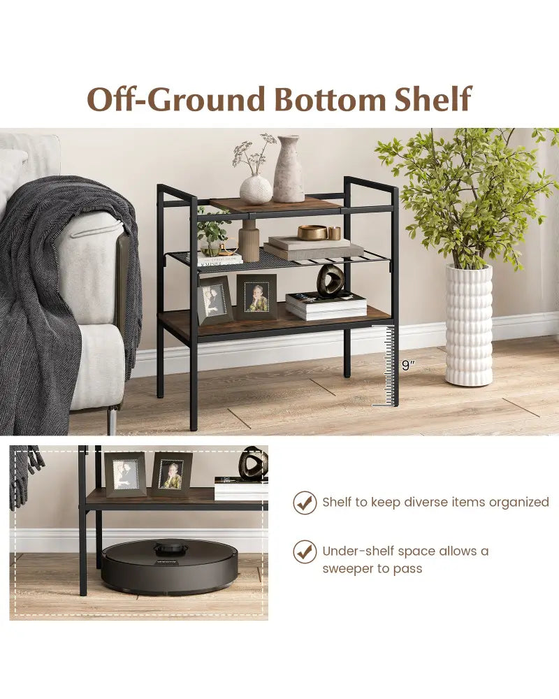 Industrial Entryway Table with Removable Panel and Mesh Shelf-Rustic Brown - Rustic Brown - End & Side Tables