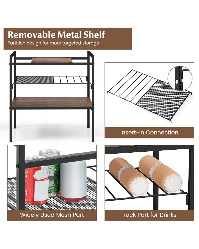 Industrial Entryway Table with Removable Panel and Mesh Shelf-Rustic Brown - Rustic Brown - End & Side Tables