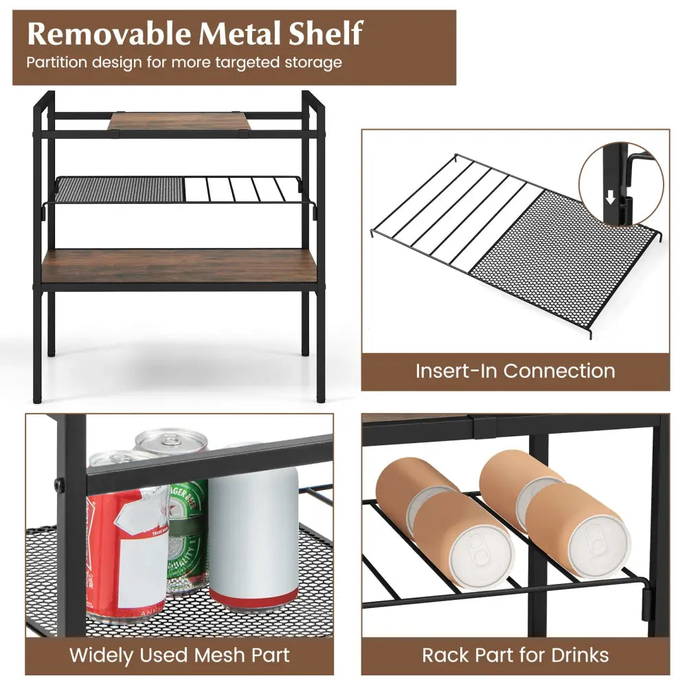 Industrial Entryway Table with Removable Panel and Mesh Shelf-Rustic Brown - Rustic Brown - End & Side Tables