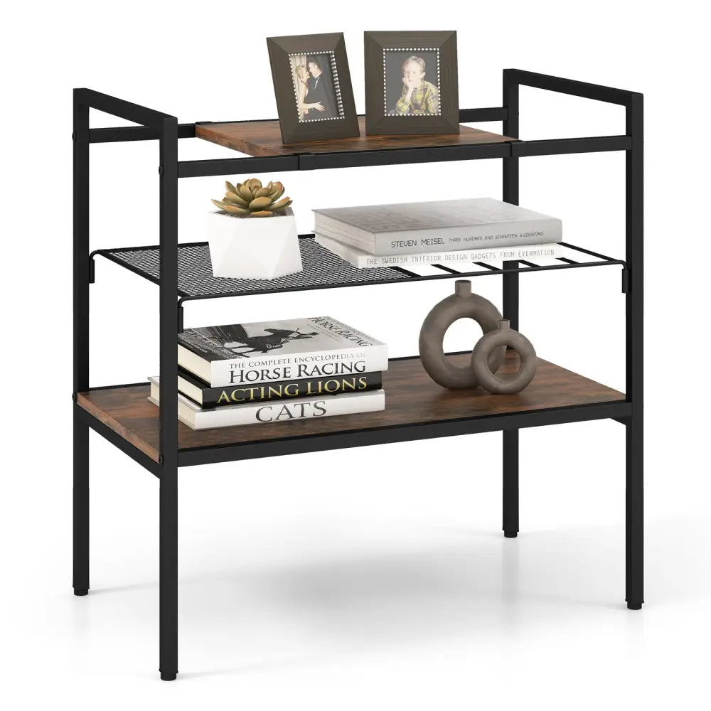 Industrial Entryway Table with Removable Panel and Mesh Shelf-Rustic Brown - Rustic Brown - End & Side Tables
