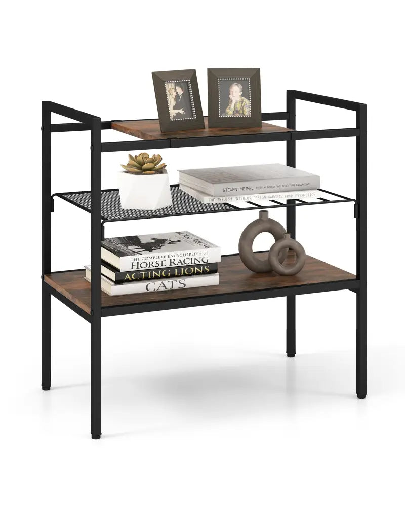 Industrial Entryway Table with Removable Panel and Mesh Shelf-Rustic Brown - Rustic Brown - End & Side Tables