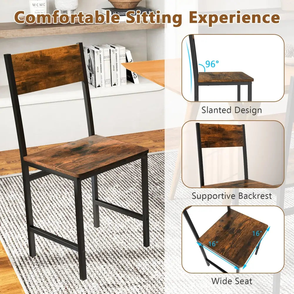 Industrial Kitchen Side Chairs Set of 2 with Metal Legs and Slanted Back-Rustic Brown - Rustic Brown - Dining Chairs