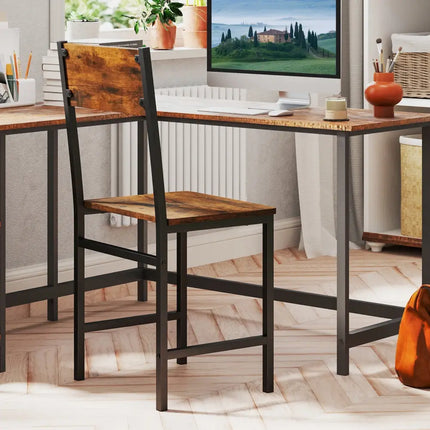 Industrial Kitchen Side Chairs Set of 2 with Metal Legs and Slanted Back-Rustic Brown - Rustic Brown - Dining Chairs