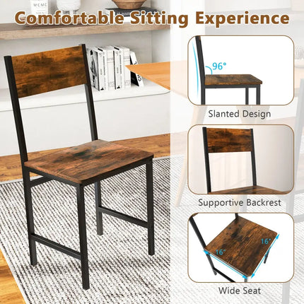 Industrial Kitchen Side Chairs Set of 2 with Metal Legs and Slanted Back-Rustic Brown - Rustic Brown - Dining Chairs