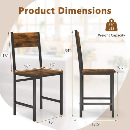 Industrial Kitchen Side Chairs Set of 2 with Metal Legs and Slanted Back-Rustic Brown - Rustic Brown - Dining Chairs