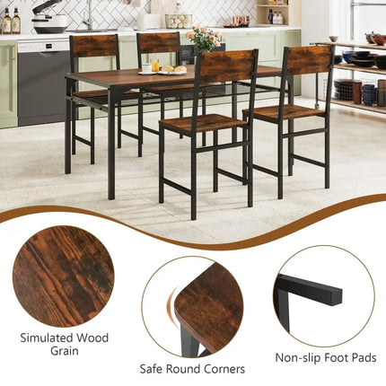 Industrial Kitchen Side Chairs Set of 2 with Metal Legs and Slanted Back-Rustic Brown - Rustic Brown - Dining Chairs