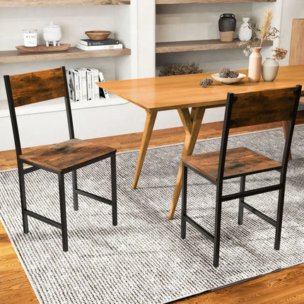 Industrial Kitchen Side Chairs Set of 2 with Metal Legs and Slanted Back-Rustic Brown - Rustic Brown - Dining Chairs