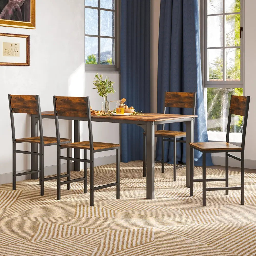 Industrial Kitchen Side Chairs Set of 2 with Metal Legs and Slanted Back-Rustic Brown - Rustic Brown - Dining Chairs