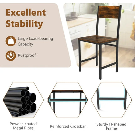 Industrial Kitchen Side Chairs Set of 2 with Metal Legs and Slanted Back-Rustic Brown - Rustic Brown - Dining Chairs