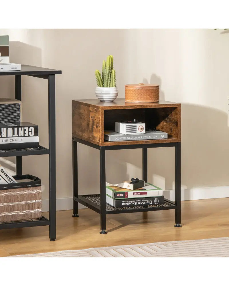 Industrial Nightstand End Side Table with Mesh Shelf - Nightstands
