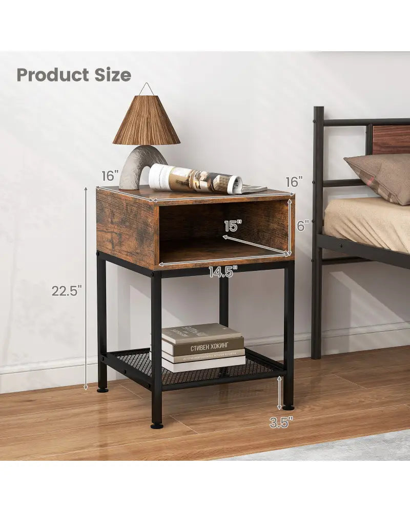 Industrial Nightstand End Side Table with Mesh Shelf - Nightstands