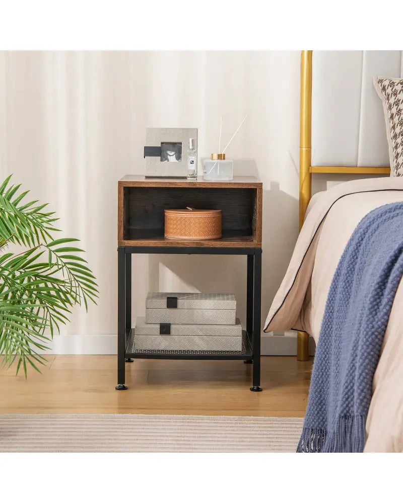 Industrial Nightstand End Side Table with Mesh Shelf - Nightstands