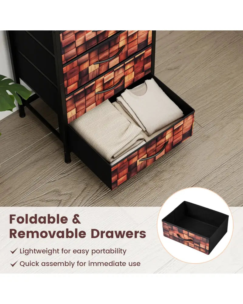 Industrial Nightstand with 4 Fabric Drawers and Sturdy Metal Frame for Bedroom-Brown + Black - Black & Brown