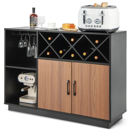 Industrial Sideboard Cabinet with Removable Wine Rack and Glass Holder - Black - Sideboards Cabinets & Buffets