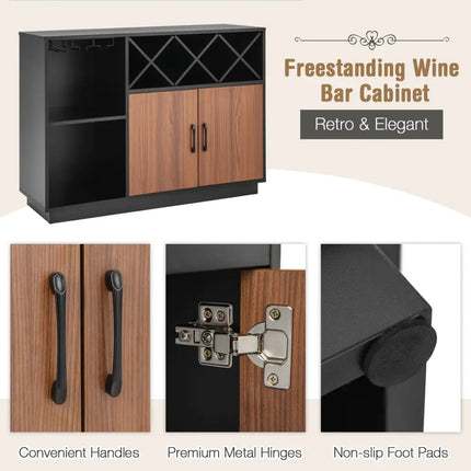 Industrial Sideboard Cabinet with Removable Wine Rack and Glass Holder - Black - Sideboards Cabinets & Buffets