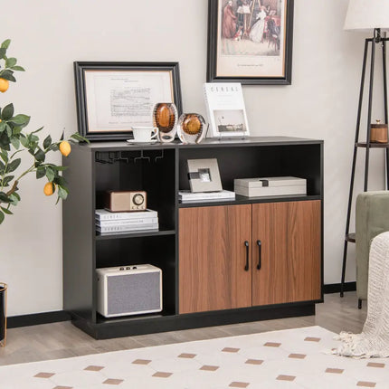 Industrial Sideboard Cabinet with Removable Wine Rack and Glass Holder - Black - Sideboards Cabinets & Buffets
