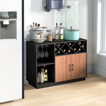 Industrial Sideboard Cabinet with Removable Wine Rack and Glass Holder - Black - Sideboards Cabinets & Buffets