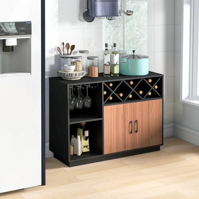 Industrial Sideboard Cabinet with Removable Wine Rack and Glass Holder - Black - Sideboards Cabinets & Buffets