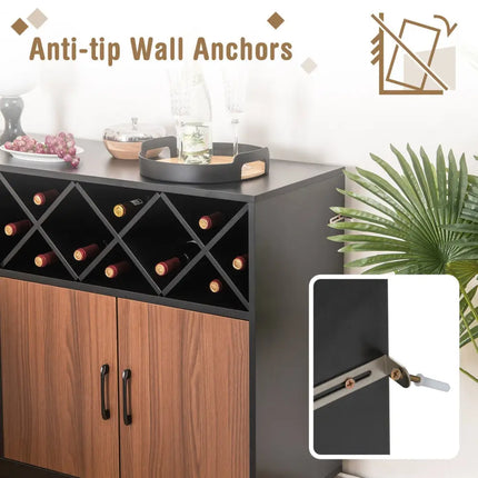 Industrial Sideboard Cabinet with Removable Wine Rack and Glass Holder - Black - Sideboards Cabinets & Buffets