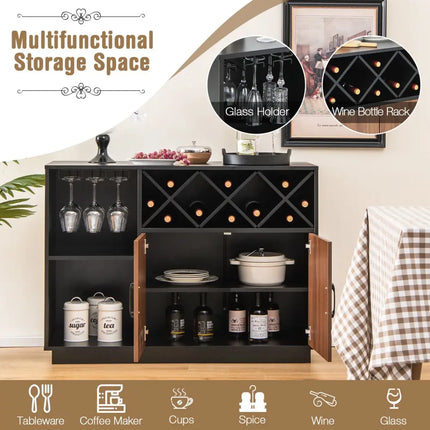 Industrial Sideboard Cabinet with Removable Wine Rack and Glass Holder - Black - Sideboards Cabinets & Buffets