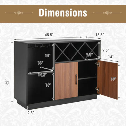 Industrial Sideboard Cabinet with Removable Wine Rack and Glass Holder - Black - Sideboards Cabinets & Buffets