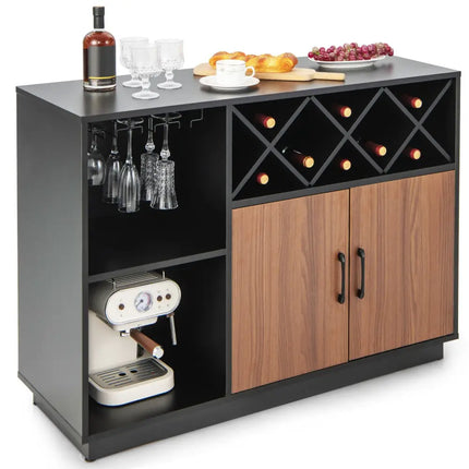 Industrial Sideboard Cabinet with Removable Wine Rack and Glass Holder - Black - Sideboards Cabinets & Buffets
