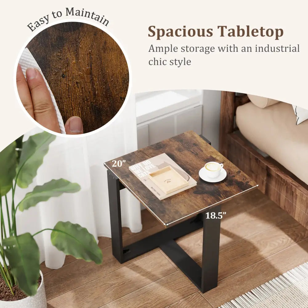 Industrial Sofa End Table with Metal Frame-1 - End & Side Tables