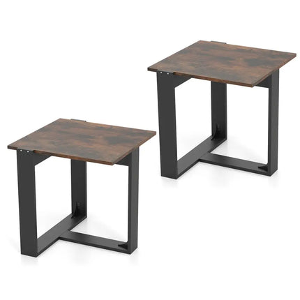 Industrial Sofa End Table with Metal Frame-2 - End & Side Tables
