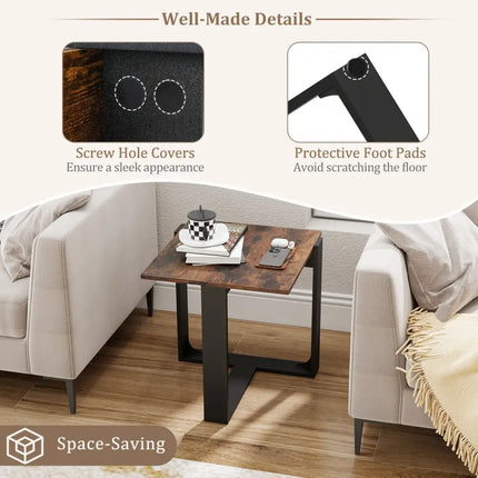Industrial Sofa End Table with Metal Frame-2 - End & Side Tables