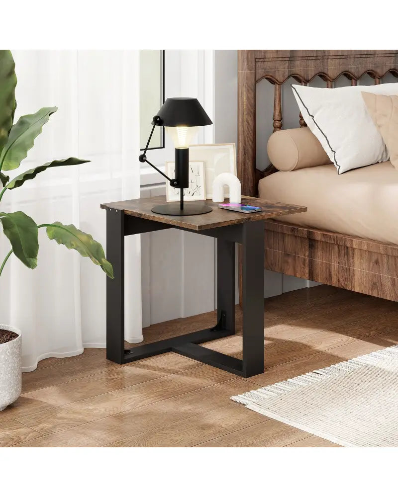 Industrial Sofa End Table with Metal Frame-2 - End & Side Tables