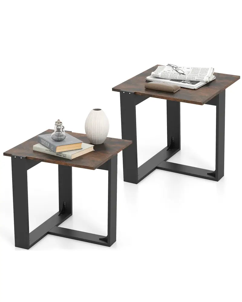 Industrial Sofa End Table with Metal Frame-2 - End & Side Tables