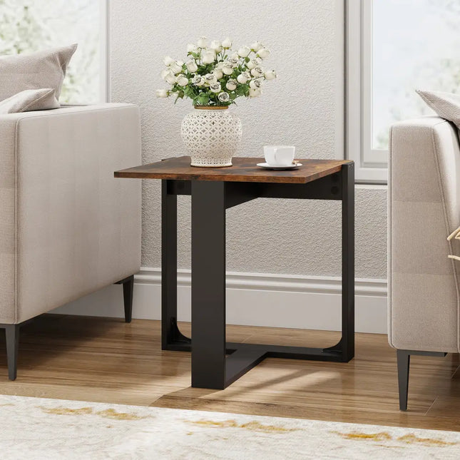 Industrial Sofa End Table with Metal Frame-2 - End & Side Tables