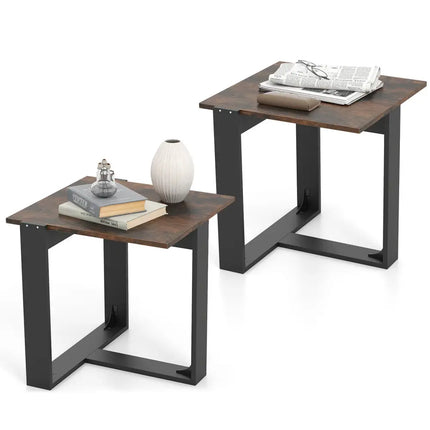 Industrial Sofa End Table with Metal Frame-2 - End & Side Tables