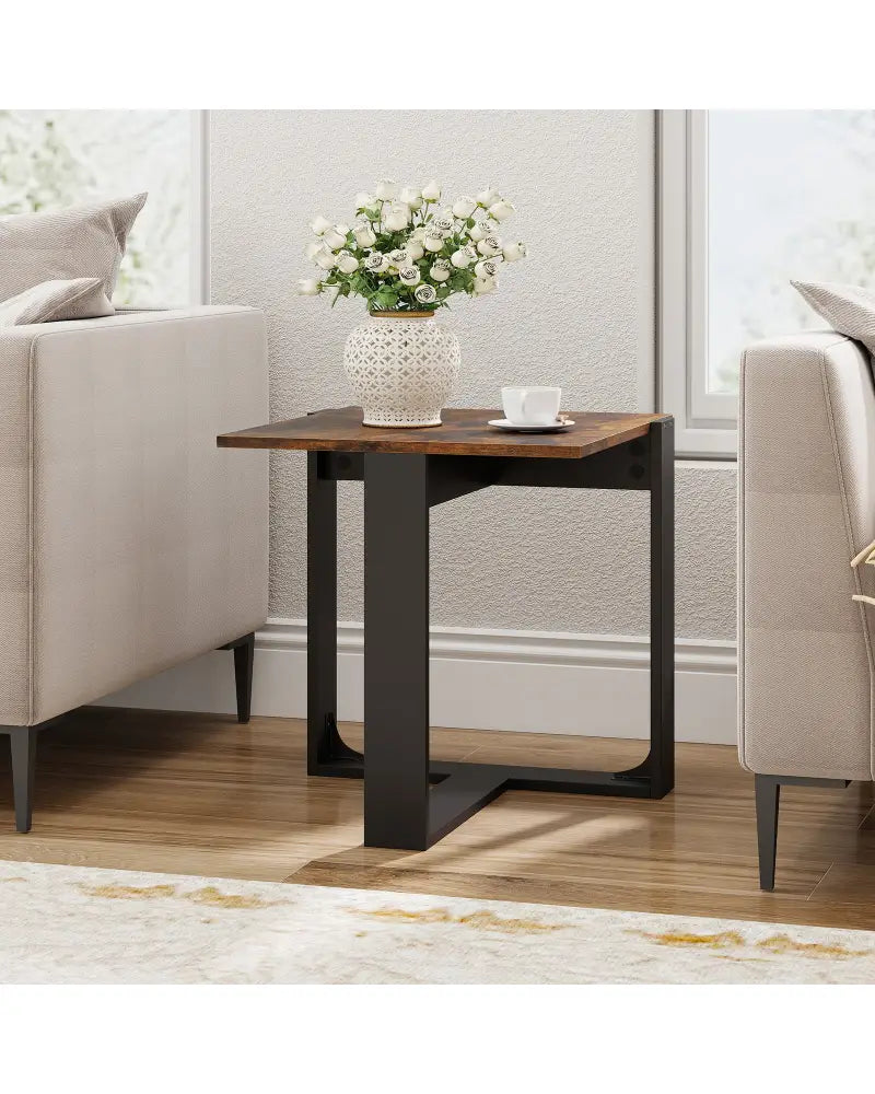 Industrial Sofa End Table with Metal Frame-2 - End & Side Tables
