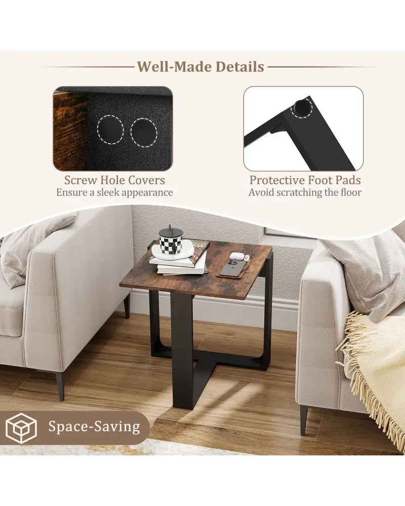 Industrial Sofa End Table with Metal Frame-2 - End & Side Tables