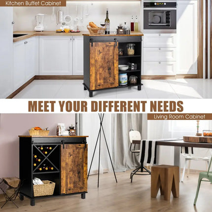 Industrial Storage Cabinet with Sliding Barn Door-Rustic Brown - Rustic Brown - Sideboards Cabinets & Buffets